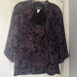Alex Evenings 2-Piece Tank & Jacket Set Size 1X Black Purple Paisley